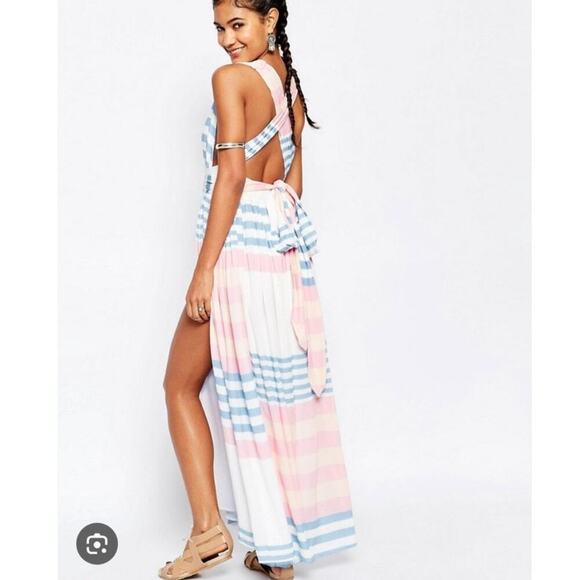 Mara Hoffman Swim Crinkle Crepe Stripe Halter Maxi Dress XS Resort Swim Cover - Picture 3 of 15